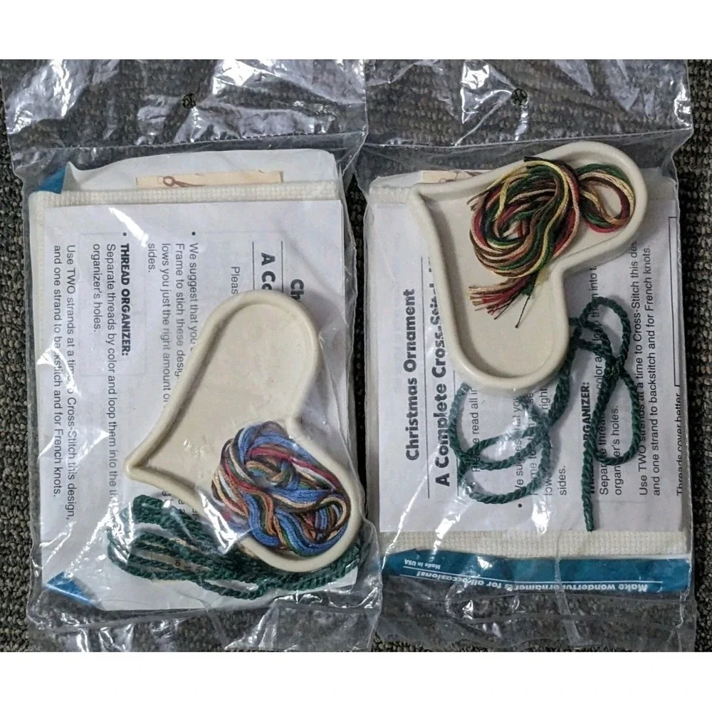 2 Vtg Easy Street Christmas Ornament Cross Stitch Kits Reindeer Bear Sealed